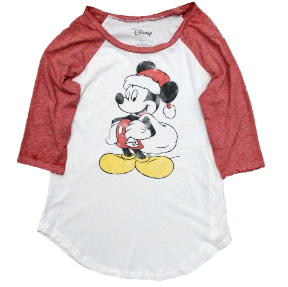 DISNEY Santa Mickey Christmas Raglan Baseball Tee Sz XL